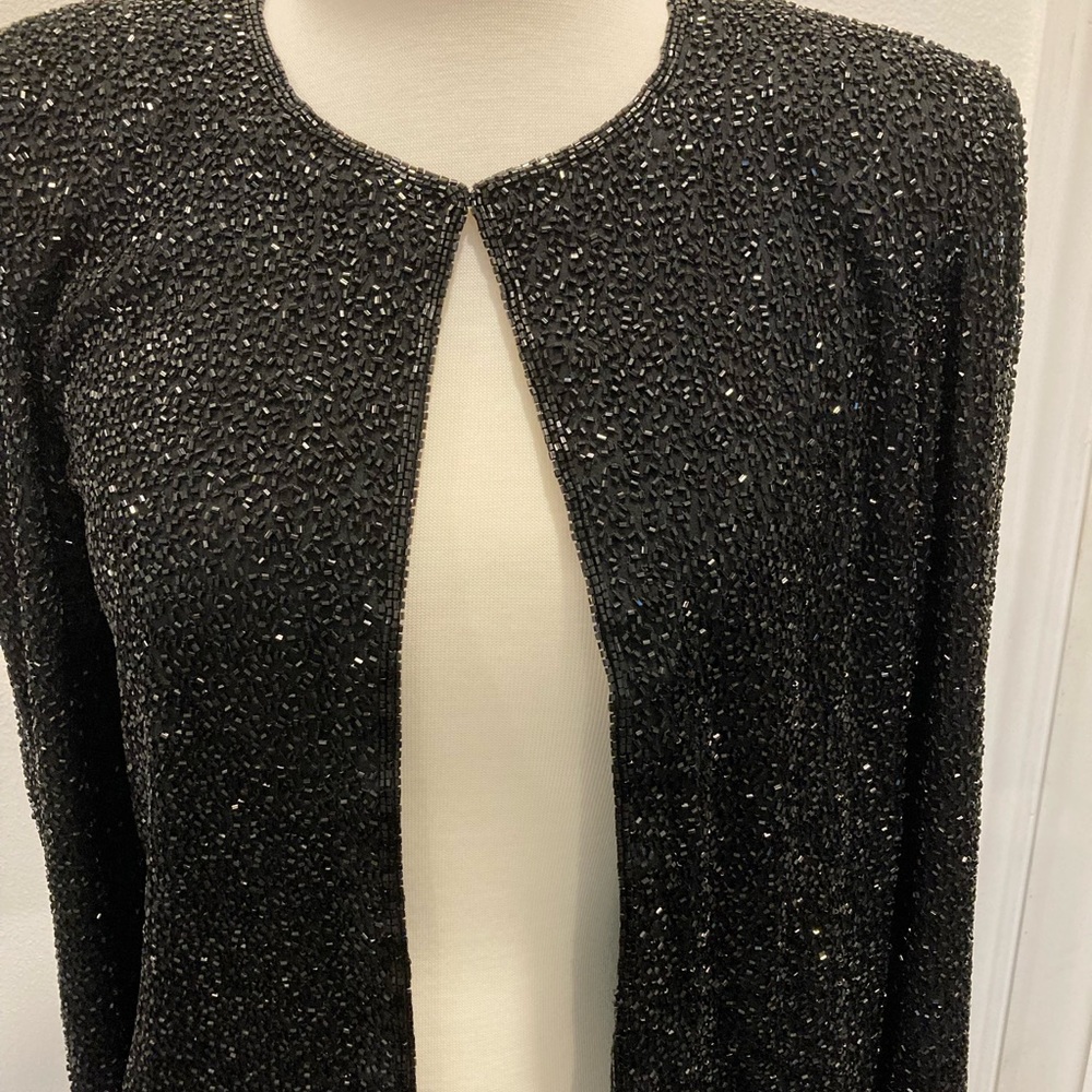 SEAN Collection Beaded Cardigan Size M Black Hook and eye closure at neckline